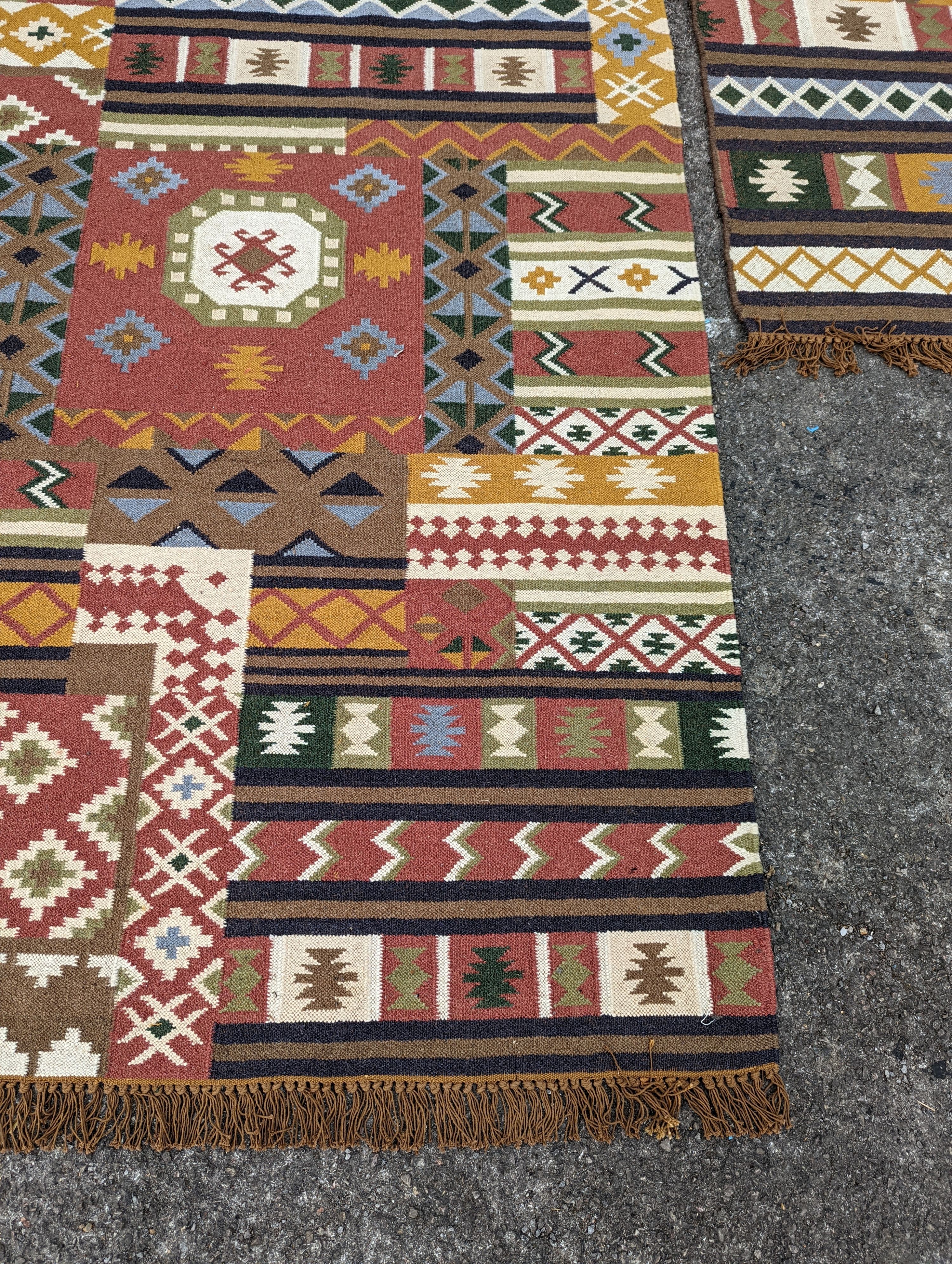 Three assorted Kilim flatweave carpets and rugs, 290 x 200cm, 240 x 170cm, 200 x 140cm